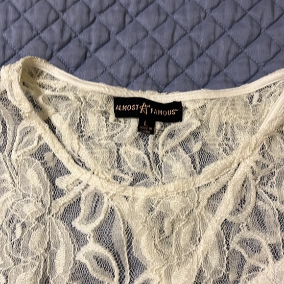 Almost Famous Brand lace bodysuit with bust lining,short sleeve,cream color, L - Picture 2 of 5